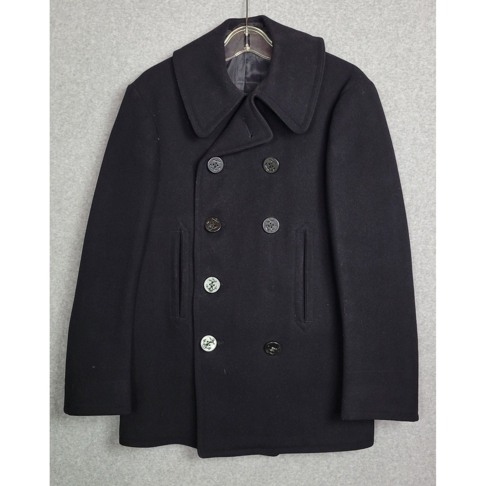 Vintage WWII era Naval Clothing Factory Wool Double Breasted Pea Coat Anchor 38"